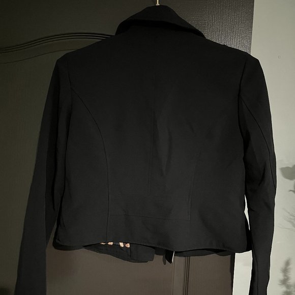 BLACK ZIPPERED LONG SLEEVE LINED CROP JACKET CASUAL WORK WOMEN BIKER JACKET - Picture 2 of 10